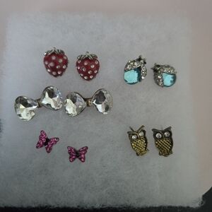 Set Of 5 Colorful Stud Earring Set For Girls - Red, Turquoise, Clear, Pink, Gold